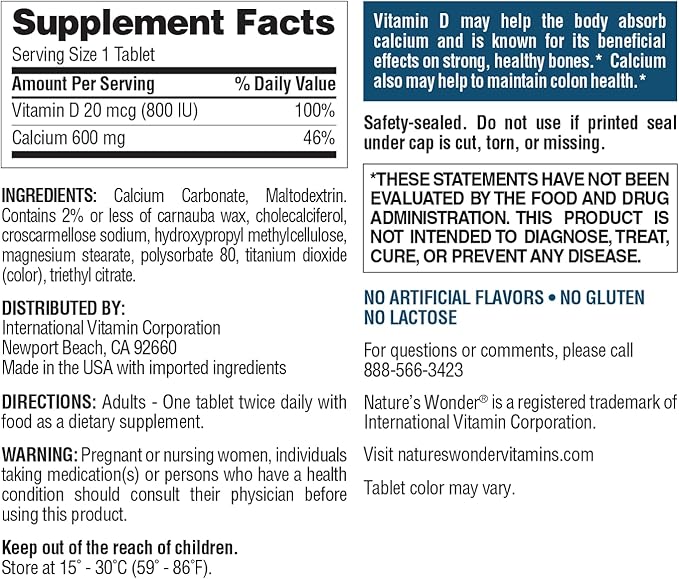 Nature's Wonder Calcium 600 mg - Image 8