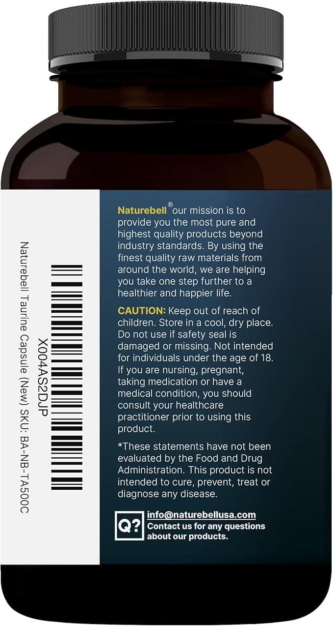 NatureBell Taurine 1, 000mg Per Serving, 500 Capsules | Essential Amino Acids - Image 8