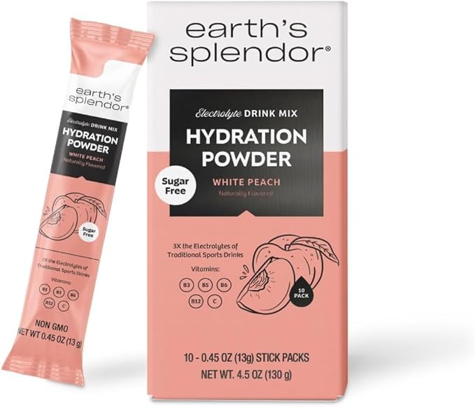 Earth's Splendor Electrolytes Powder Packets Sugar Free White Peach Hydration by EarthsSplendor