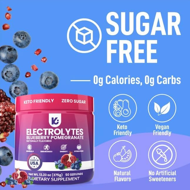 Keppi Electrolytes Powder – Blueberry Pomegranate Flavor 50 Servings – No Sugar - Image 4