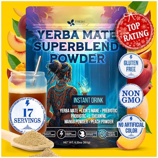 FreshDrinkUS, Premium 6.35oz Yerba Mate Super Blend Powder – Plant-Based by NaturalandPremiumHerbalTea