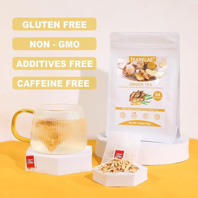 TEARELAE - Ginger Tea Bags, Soothing & Spicy - Non-GMO - Caffeine-free - Aid - Image 3