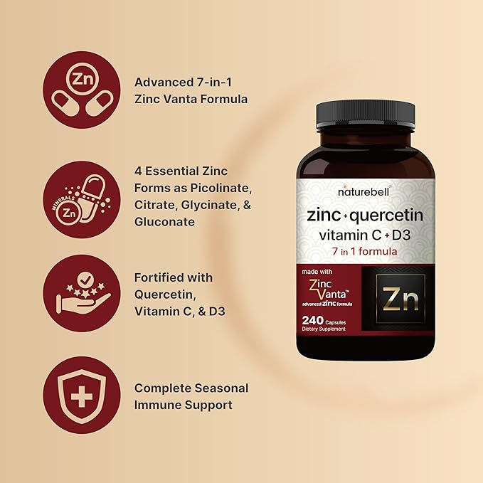 NatureBell Zinc Quercetin with Vitamin C & D3, 240 Capsules | Quercetin 1 - Image 3
