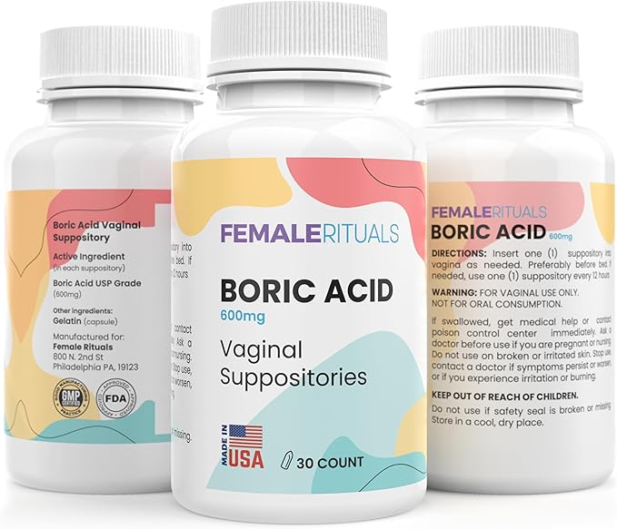 Boric Acid Suppositories for Women 600mg 30 Pack by FEMALERITUALS
