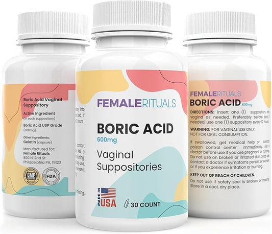 Boric Acid Suppositories for Women 600mg 30 Pack by FEMALERITUALS