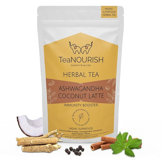 TeaNOURISH Ashwagandha Coconut Latte | CAFFEINE-FREE Herbal Tea | Indian by TeaNOURISH