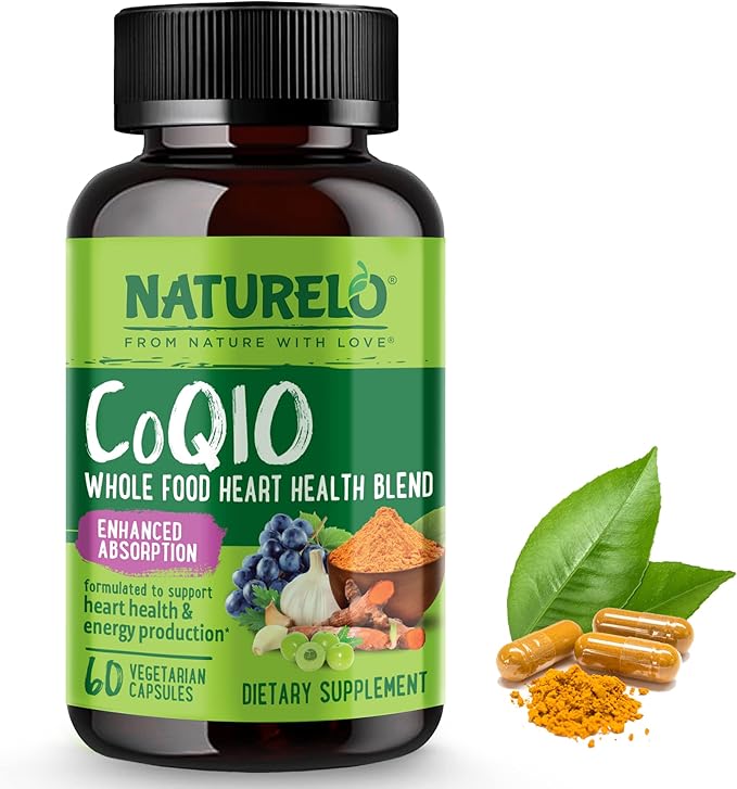 NATURELO Whole Food CoQ10 Supplement, 60 Veg Capsules, Heart Health Blend by NATURELO