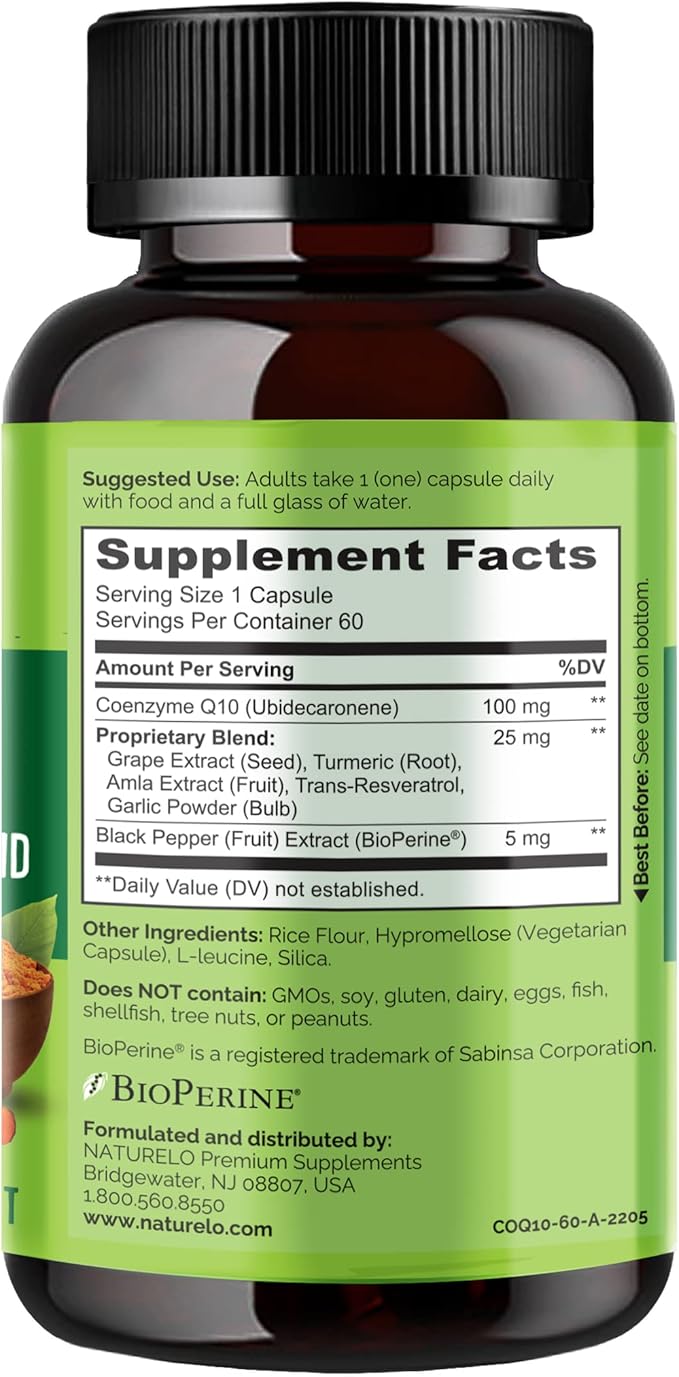 NATURELO Whole Food CoQ10 Supplement, 60 Veg Capsules, Heart Health Blend - Image 3