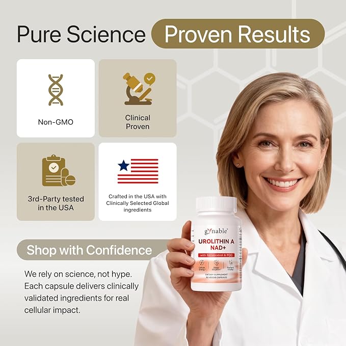 Gynable Patented Urolithin A NAD+ Complex, Nicotinamide | Trans-Resveratrol & - Image 7