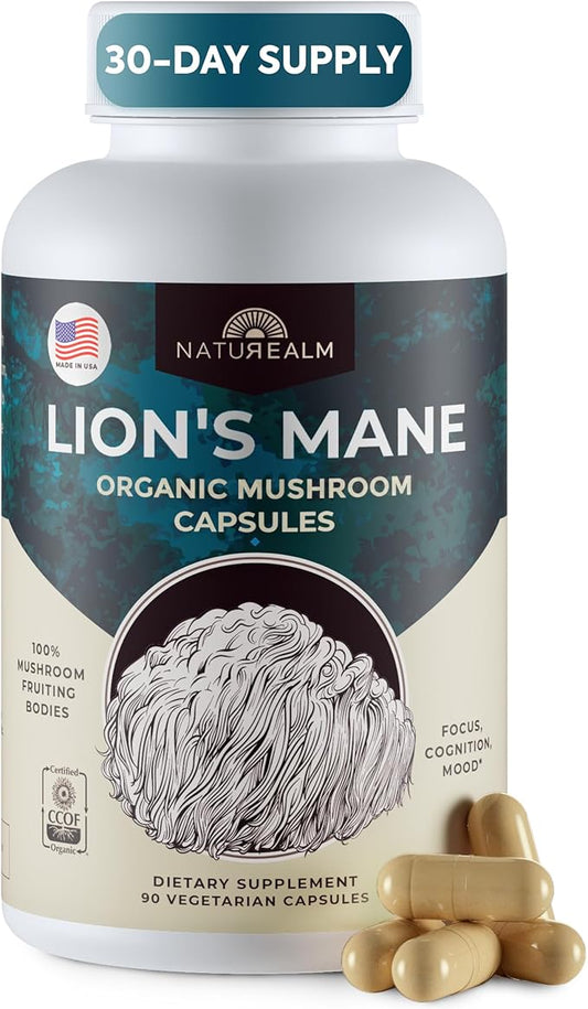 Naturealm Lion’s Mane Mushroom Capsules Brain Supplement | Supports Brain Health by Naturealm