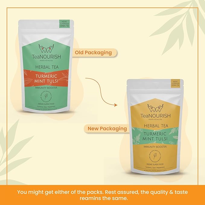 TeaNOURISH Turmeric Mint Tulsi Herbal Tea | Indian Superfoods | Blend of - Image 2
