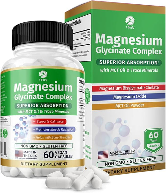 1 Body Magnesium Glycinate Complex, High Absorption Magnesium Supplement by 1Body