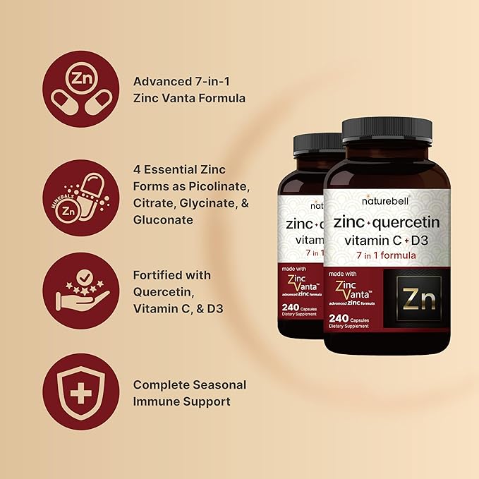 NatureBell Zinc Quercetin with Vitamin C & D3, 480 Capsules | Quercetin 1 - Image 3