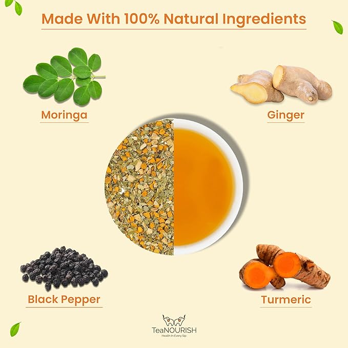 TeaNOURISH Turmeric Moringa Herbal Tea | Blend of Indian Superfoods Turmeric - Image 2