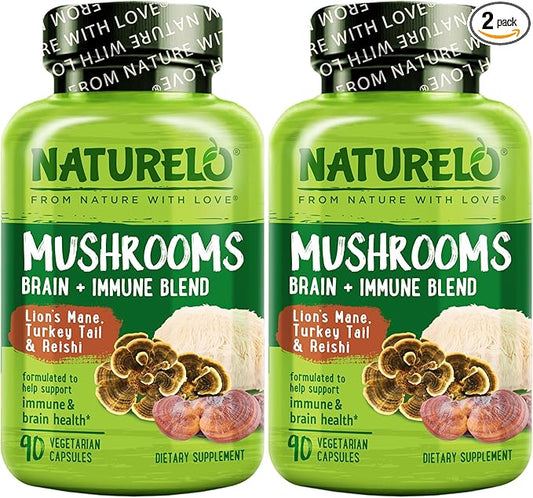 NATURELO Mushroom Supplement – Brain & Immune Health Blend by NATURELO