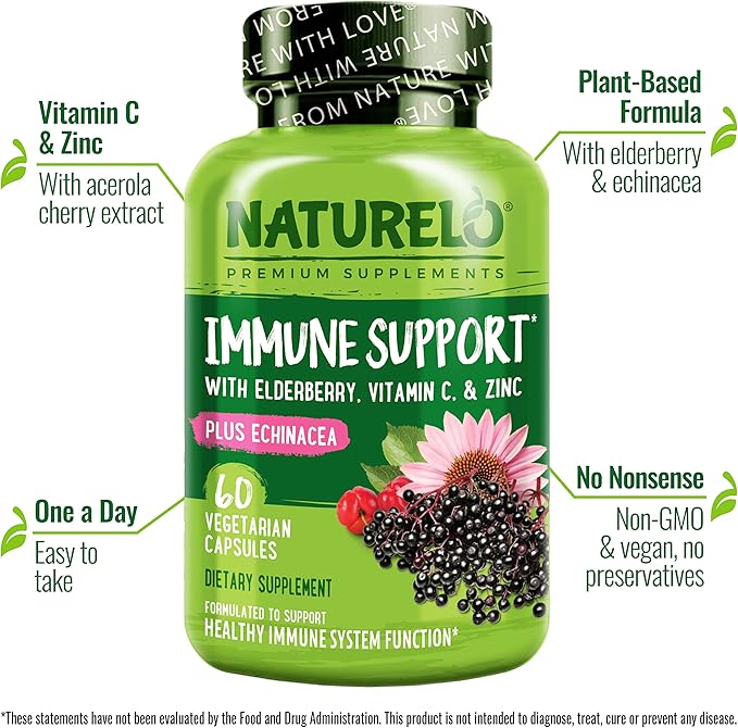 NATURELO Immune Support – Vitamin C, Elderberry, Echinacea – Natural Immunity - Image 2