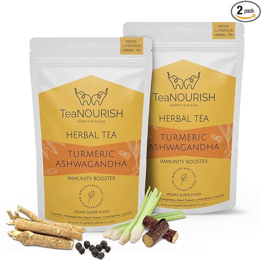TeaNOURISH Turmeric Ashwagandha Herbal Tea | CAFFEINE-FREE | Indian Superfoods by TeaNOURISH