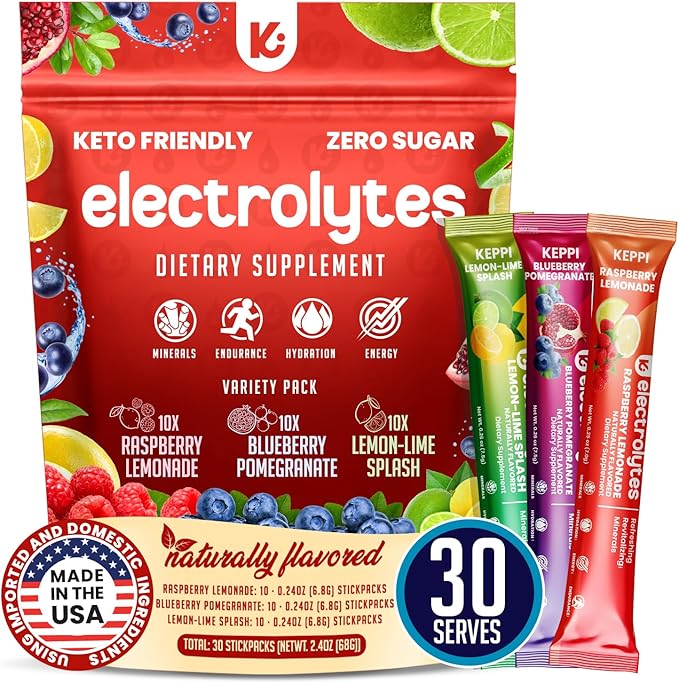 Keppi Electrolytes Powder Packets Assorted Flavors 30 Servings – No Sugar by Keppi