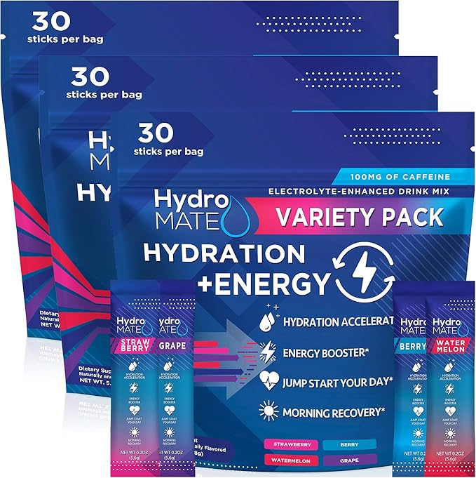 HydroMATE Electrolytes Powder Drink Mix Packets Hydration Accelerator Low Sugar by HydroMATE