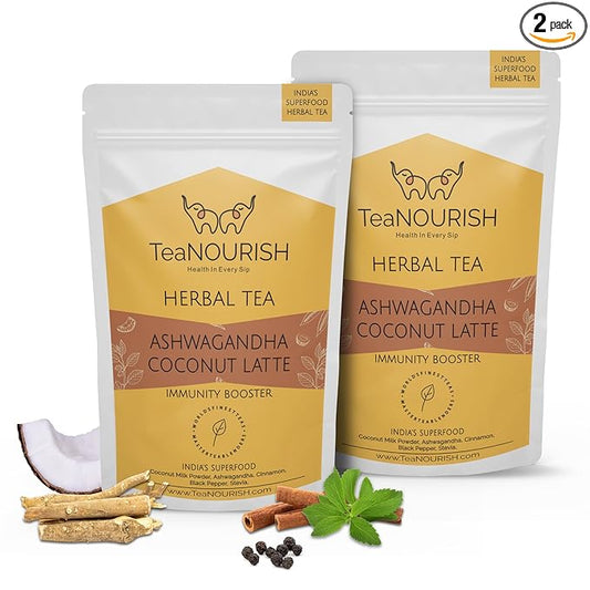 TeaNOURISH Ashwagandha Coconut Latte | CAFFEINE-FREE Herbal Tea | Indian by TeaNOURISH