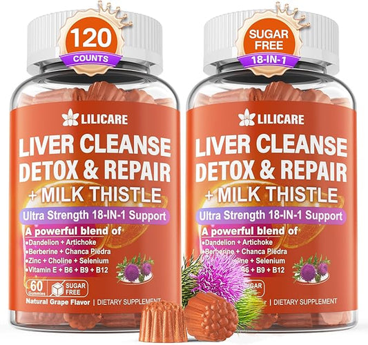 Milk Thistle Liver Detox Gummies, 18-IN-1 Liver Cleanse Detox & Repair by LILICARENutrients