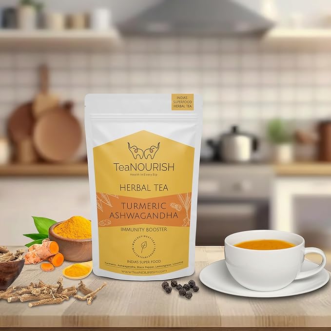 TeaNOURISH Turmeric Ashwagandha Herbal Tea | CAFFEINE-FREE | Indian Superfoods - Image 2