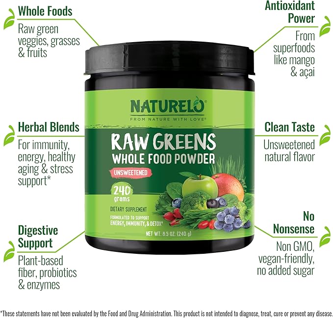 NATURELO Raw Greens Superfood Powder - Image 2