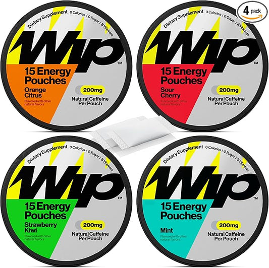 Wip Energy Pouches | 200mg Natural Caffeine | Vitamins and Minerals | 4 Pack by Wip