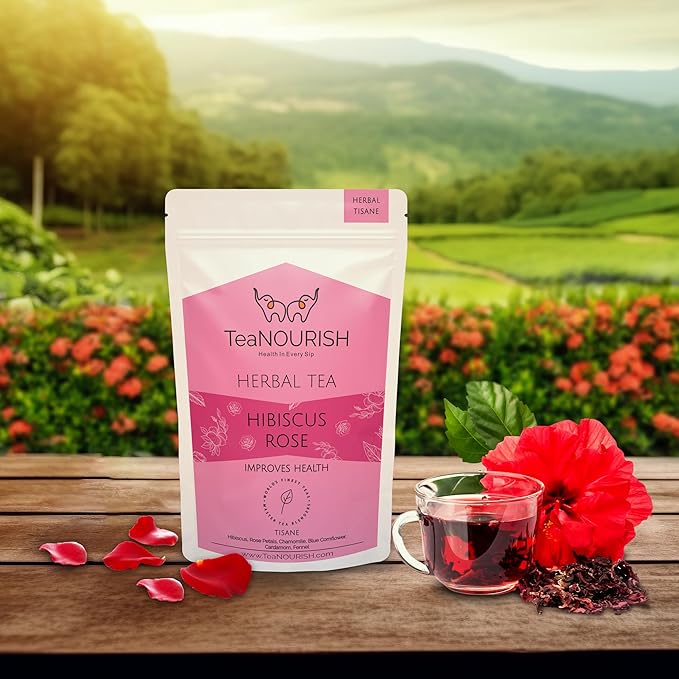 TeaNOURISH Hibiscus Rose Herbal Tea | CAFFEINE-FREE | 100% NATURAL | Hibiscus - Image 3