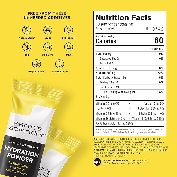Earth's Splendor Electrolytes Powder Packets Lemon Lime Hydration Drink Mix - Image 2