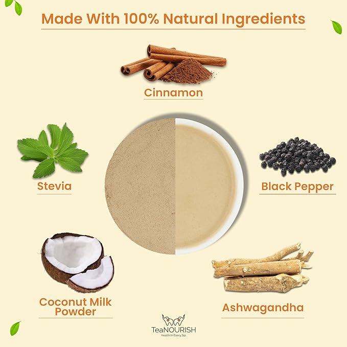 TeaNOURISH Ashwagandha Coconut Latte | CAFFEINE-FREE Herbal Tea | Indian - Image 3