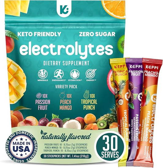Keppi Electrolytes Powder Packets Tropical Flavors 30 Servings – No Sugar by Keppi