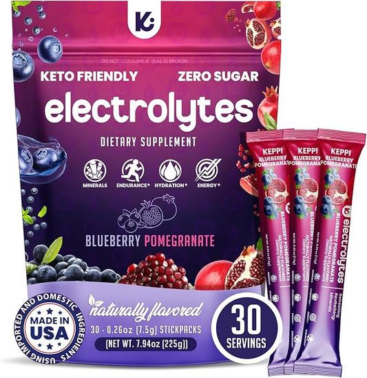 Keppi Electrolytes Powder Packets – Blueberry Pomegranate 30 Servings – No by Keppi