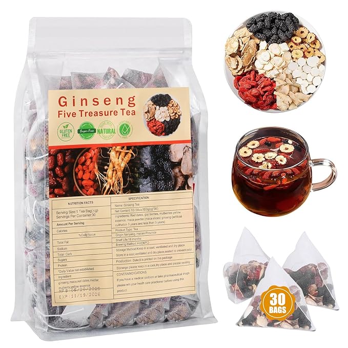 Kidney Tea 30 Bags Ginseng Six Treasure Tea Formula Traditional Chinese Herbal by Unknown