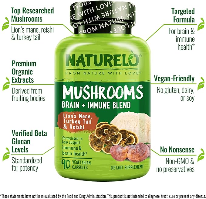 NATURELO Mushroom Supplement – Brain & Immune Health Blend - Image 4
