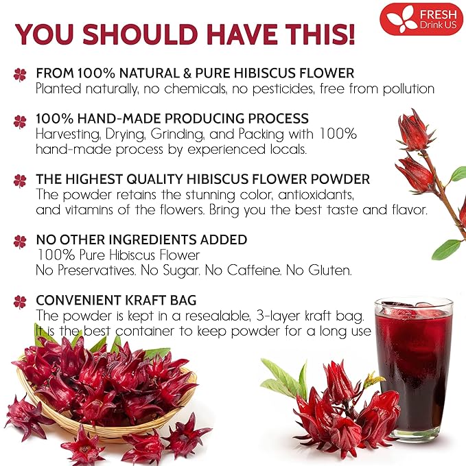 FreshDrinkUS, Premium 16oz Hibiscus Flower Powder, 100% Natural and Pure from - Image 3