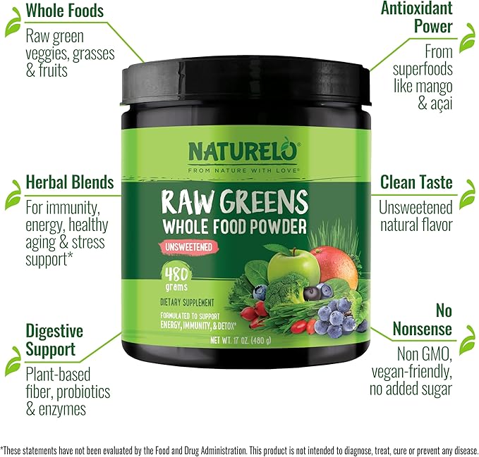 NATURELO Raw Greens Superfood Powder - Image 2