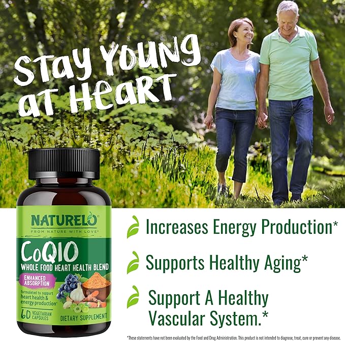 NATURELO Whole Food CoQ10 Supplement, 60 Veg Capsules, Heart Health Blend - Image 6